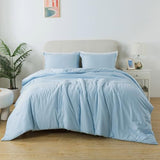 Caressma Full Size Light Blue Comforter Set 3 Pieces, Lightweight Down Alternative Soft Boho Bedding Comforter Set, Breathable Fluffy Microfiber Skin-Friendly Comforter for All Seasons Caressma