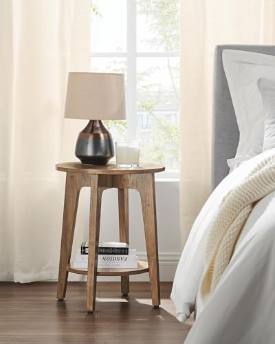 VASAGLE MAEZO Collection - Side Table, 2-Tier Small Round End Table, Nightstand with Tapered Legs, Curved Transitions, for Small Spaces, Living Room, Bedroom, Rustic Walnut ULET283T41 VASAGLE