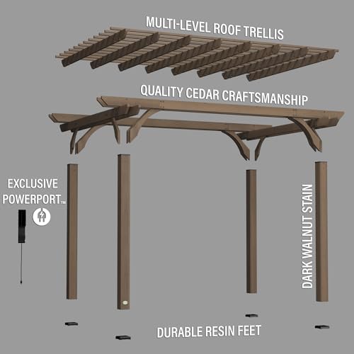 Backyard Discovery Somerville 14 x 10 All Cedar Pergola, Durable, Quality Supported Structure, Snow and Wind Supported, Rot Resistant, Electrical Outlet with USB, Deck, Garden, Patio Backyard Discovery