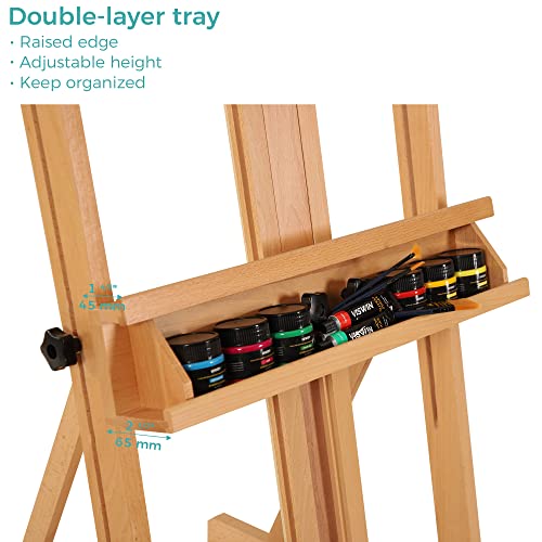 VISWIN Large H-Frame Easel 53"-91 "H, Hold Canvas up to 78", Premium Beech Wood Easel Stand for Painting with Larger Storage Tray, Adjustable Floor Art Easel for Adults, Artists - Natural VISWIN