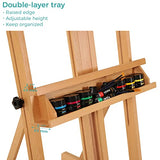 VISWIN Large H-Frame Easel 53"-91 "H, Hold Canvas up to 78", Premium Beech Wood Easel Stand for Painting with Larger Storage Tray, Adjustable Floor Art Easel for Adults, Artists - Natural VISWIN