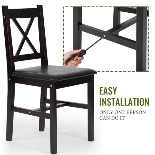 FDW | 3-Piece Solid Wood Dining Table | Dark Brown | Pine Kitchen Table with Upholstered Chairs | Space-Saving Design | Smooth Easy-to-Clean Surface | for Dining Room, Apartment, Restaurant FDW