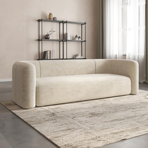 Acanva Luxury Modern Tight Curved Back Velvet Sofa, Minimalist Style Comfy Couch for Living Room Apartment, 3 Seater, Cream Acanva