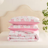CCoutueChen Pink Bow Comforter Set Full 3Pcs Pink Floral Bedding Set for Girls Kids Romantic Princess Style Bowknot Bedding Ultra Soft Reversible Garden Flower Comforter Sets with 2 Pillowcases CCoutueChen