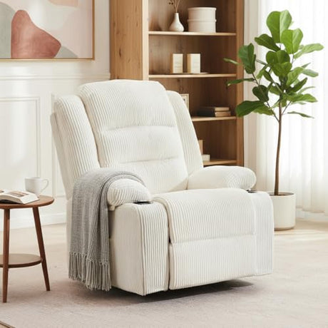 Hicosit Power Pushback Recliner with Cup Holders, Electric Recliner Chair for Adults, Reclining Chair with Side Pocket for Living Room (1, Stripe White) Hicosit