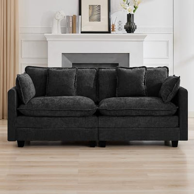 76'' Cloud Deep Seat Loveseat, Upholstered Chenille Modular 2-Seats Sectional Sofa Couch, Modern Comfy Settee Loveseat for Living Room Set, Small Apartment, Dark Grey