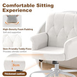 Keratee Comfy Home Office Desk Chair, Upholstered Fuzzy Vanity Chair with Wheels and Arms, Modern Adjustable Swivel Computer Seat for Living Room, Bedroom, Make Up, Home Office, White Keratee