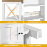 DWVO White Baker Rack with Power Outlet and Storage, Farmhouse Microwave Stand with Door for Kitchen, 5-Tiers Tall Coffee Bar Station Cabinet Thickened Counter with Hutch Shelves