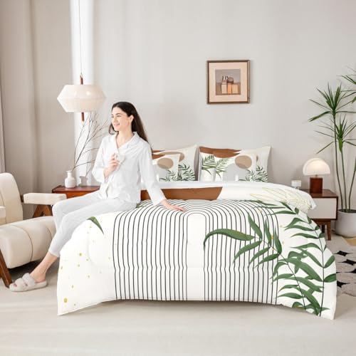 Erosebridal Boho Mid Century 7 Pcs Bedding Set Queen, Modern Bohemian Minimalist Comforter Set with Sheets, Abstract Geometric Bed in A Bag for Kids Adults, Retro Aesthetic Brown Circle Bed Sets Erosebridal