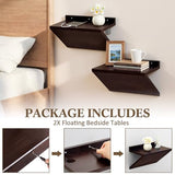 Fiwochic 2 Pack 13 x 7 x 5.5 Inch Floating Nightstand Wooden Bedside V Shape Wall Shelf Wall Mounted Hanging Floating Side Tables Bedroom for Bedroom, Living Room, Bathroom, Kitchen, Office Fiwochic
