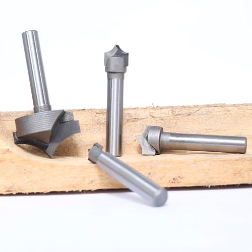 Akylin 4pcs Point Cutting Roundover Router Bit Set,1/4" Shank,Cutting Dia. 3/8“,3/8",1/2" and 1",Round-Over Plunge Cutter for Wood Engraving, 2D and 3D Carving Akylin