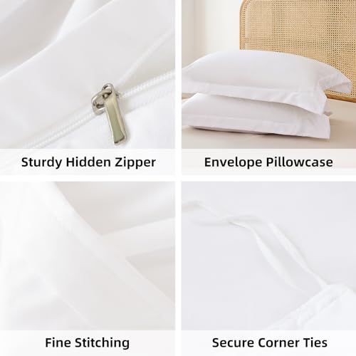 Whitney Home Textile White Duvet Cover Set Twin Size - 2 Piece Luxury Soft Cooling Duvet Cover with Zipper Closure and Pillow Sham, Breathable Washed Brushed Microfiber, Comforter Not Included Whitney Home Textile