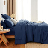 HIMEET Queen Comforter Set - 7 Pieces Bed in a Bag Queen Size, Luxury Comforter Set with Sheets for All Season, Bed Set with Comforter, Flat Sheet, Fitted Sheet, Pillowcases & Shams, Navy Blue HIMEET