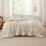 Bedsure Full Comforter Set - 4 Pieces Pinch Pleat Bed Set, Linen Boho Bedding for All Season, 1 Soft Comforter, 2 Pillowcases, 1 Decorative Pillow Bedsure