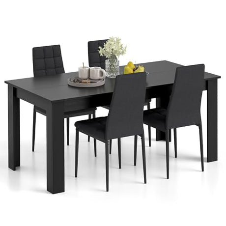 Giantex 5-Pieces Dining Table Set for 4, 63" Large Kitchen Table and 4 Fabric Dining Chairs with Padded Seat, High Backrest, Anti-Slip Foot Pad, Space-Saving Dinette Set for Restaurant Giantex
