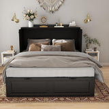 Mhsatyrs Murphy Bed Full Size: Black 2 in 1 Murphy Bed Cabinet with Drawer, Wood Cabinet Bed with Charging Station, Modern Hidden Beds for Small Spaces Mhsatyrs