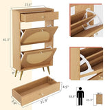 Shintenchi Shoe Rack Storage Cabinet with 2 Semi-Circular Rattan Doors and 1 Drawer, Freestanding Shoe Cabinet with Adjustable Shelf for Front Door Entrance, Hallway, Oak Shintenchi