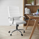 Flash Furniture Whitney High-Back Swivel LeatherSoft Desk Chair with Padded Seat and Armrests, Adjustable Height Padded Office Chair, White/Chrome Flash Furniture
