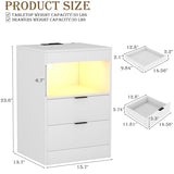 Yusong Night Stand with Gun Drawer & Invisible Lock, Bedside Table, LED Nightstand with Charging Station, Modern Night Stand, Wood Sofa Couch End Side Table with 2 Pull-Out Shelf, White Yusong