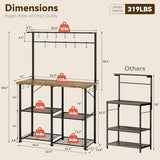 YASONIC Coffee Bar, Bakers Rack with Storage, 34.3 Inches Microwave Stand, 4 Tier Kitchen Shelves Appliance Storage, 14 S Hooks Large Coffee Station for Spices, Pots and Pans, Rustic Brown