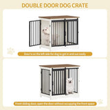 Hzuaneri 27.2" Dog Crate Furniture with Barn Door, Heavy Duty Dog Kennel Indoor with 2 Doors, Wooden Pet Cage End Table for Small Medium Dogs up to 22 lb, Anti-Chew Anti-Escape, White Brown DFC84314B Hzuaneri