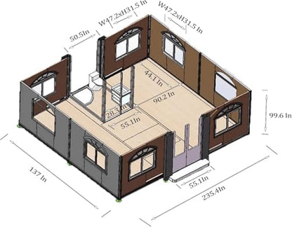 ABRUS Portable Tiny Home, Mobile Expandable Plastic Prefab House for Hotel, Booth, Office, Guard House, Shop, Villa, Warehouse 19X40 FEET - WoodArtSupply