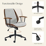 HULALA HOME Solid Wood Office Chair with Rocking Function, Comfy Fabric Desk Chair with Bent Wood and Metal Base, Height Adjustable Swivel Computer Task Chair, Grey HULALA HOME