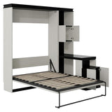 SOFTSEA Full Size Murphy Bed with Desk and Storage Shelves and Cabinets, Black+White SOFTSEA