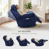 EONIX Dual Motor Power Swivel Rocking Recliner Chair for Living Room, Armless Oversized Shell Shape Lazy Boy Rocker Recliner, Plush Fabric Thickened Cushion, Elevated Soft and Comfort, Navy Blue