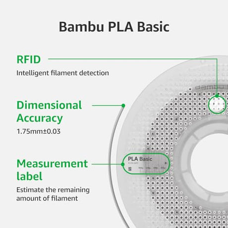 Bambu Lab Genuine Filament, 1.75mm PLA Wire Diameter Accuracy +/- 0.03 mm, RFID Included, No Mess Setup, Tangle-Free, with Genuine Reusable Spool, 1kg Black BAMBULAB
