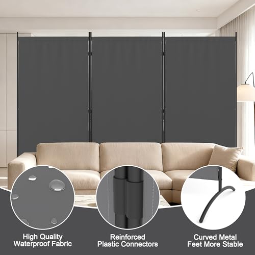Kecreque 3 Panel Room Divider 6 Ft Folding Screen Room Dividers with 4 Curved Metal Feet Partition Wall Divider,Privacy Screens Portable Wall for Office,Bedrooms,Dining,Dorm,Grey Kecreque