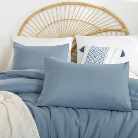 Weigelia Boho Dusty Blue 3PCS Microfiber Bed Comforter Set for All Seasons - Soft, Lightweight Comforter and Pillowcases weigelia