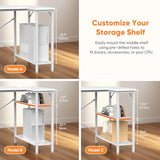 DUMOS L Shaped Desk with Shelf Drawers 47 Inch, White Corner Computer Desks Gaming with Power Outlet, Study Table with Adjustable Shelves, Home Office Tables for Bedroom Teacher Reading Writing DUMOS