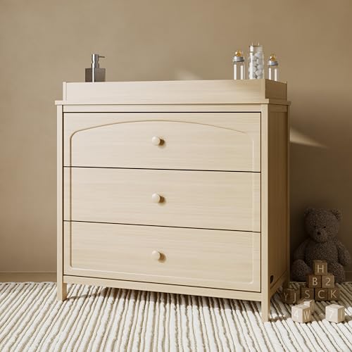 Graco Olivia 3 Drawer Changing Table Dresser (Driftwood) – GREENGUARD Gold Certified Baby Dresser with Changing Table Top, Includes Interlocking Drawer System Graco