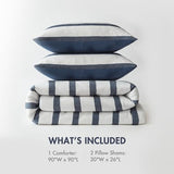 Madison Park Essentials Striped Comforter Set Queen Size, Yarn-Dyed Reversible Comforter with Minimalist Stripes, Crinkled Texture Bedding Set for All-Season Lightweight Warmth, Merritt Blue Madison Park