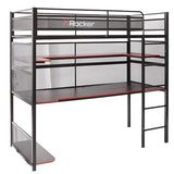 X Rocker BattleBunk Twin Size Gaming Bunk Bed, Durable Metal Frame with Built-in Gaming Desk and Shelving, Black and Red X Rocker