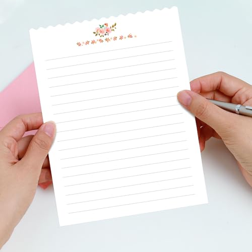 KSIWRE Stationary Paper and Envelopes Set, 24 PCS Writing Stationery Paper with 12 PCS Envelopes, Warm Floral Themed Envelope and Stationery Design for Invitations Gift Decorations Holiday Party KSIWRE