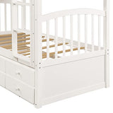 Ball & Cast Twin Size Bunk Bed with Ladder and Safety Rail,Twin-Szie Trundle Wood Bunkbed w/Slat Support & Solid Pine Legs,Space Saving,Bedframe Furniture for Student Dorms,Studio,White Ball & Cast