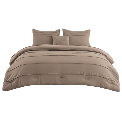 Bedsure Twin Comforter Set - 3 Pieces Pinch Pleat Bed Set, Brown Boho Bedding for All Season, 1 Soft Comforter, 1 Pillowcase, 1 Decorative Pillow Bedsure