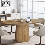 Tribesigns Oval Conference Table, 55.11 Inches Wood Meeting Table for 6 People, Rustic Meeting Seminar Boardroom Table with Wood Base for Office Conference Room (Light Brown) Tribesigns