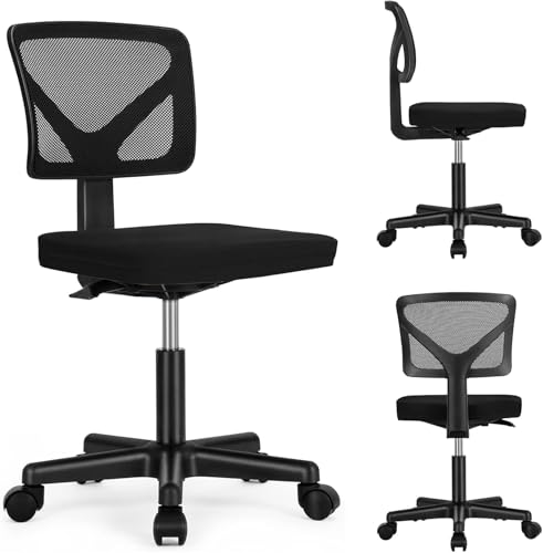 Sweetcrispy Small Office Desk Chair, Ergonomic Low-Back Mesh Rolling Work Swivel Chairs with Wheels, Armless Comfortable Seat Lumbar Support for Home, Bedroom, Study, Student, Adults,Classic Black Sweetcrispy
