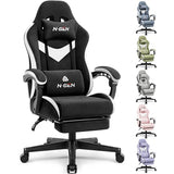 N-GEN GAMING Video Gaming Chair Office Computer Desk Use Ergonomic Reclining Backrest Adjustable Armrests Lumbar Support Footrest High Density Foam Breathable Fabric Heavy Duty Base (Black) N-GEN GAMING