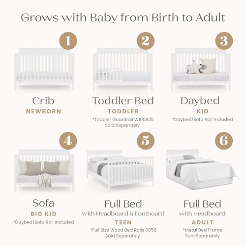 Delta Children Isabelle 6-in-1 Convertible Crib, Converts to Toddler Bed, Daybed, Sofa & Full Bed With/Without Footbaord, Fits Standard Crib Mattress, 3 Mattress Heights for Baby Nursery, Bianca White