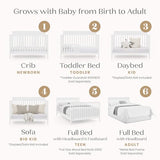Delta Children Isabelle 6-in-1 Convertible Crib, Converts to Toddler Bed, Daybed, Sofa & Full Bed With/Without Footbaord, Fits Standard Crib Mattress, 3 Mattress Heights for Baby Nursery, Bianca White