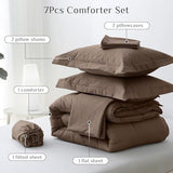 JOLLYVOGUE Queen Comforter Set, Ultra-Soft Bed in a Bag Queen Size 7 Pieces, Oeko-TEX Certified Bedding Set with Down Alternative Comforter, Sheets, Pillowcases & Shams, Brown JOLLYVOGUE