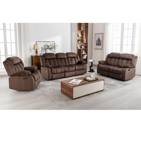 EBELLO Wall Hugger Reclining Loveseat, Classic and 2 Seat Recliner Couch with Overstuffed Arms and Back for Living Room, Bedroom, Daul Recliner Loveseat, Brown EBELLO