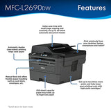 Brother MFC L26 Series All-in-One Laser Monochrome Printer, Print, Copy, Scan, Fax - 26 ppm, 2400 x 600 dpi, 250 Sheets, Wireless, Mobile Printing, Auto 2-Sided Printing, with MTC Printer Cable Brother