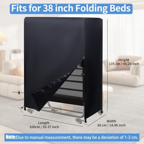 Rollaway Bed Storage Cover fits 33-inches Single Adults Cot, Folding Bed Dust Cover Protector with 4 Fixed Buckles and 2 Drawstrings Portable Universal for Home Camping(39" L x 15" W x 45" H) RELEDESA