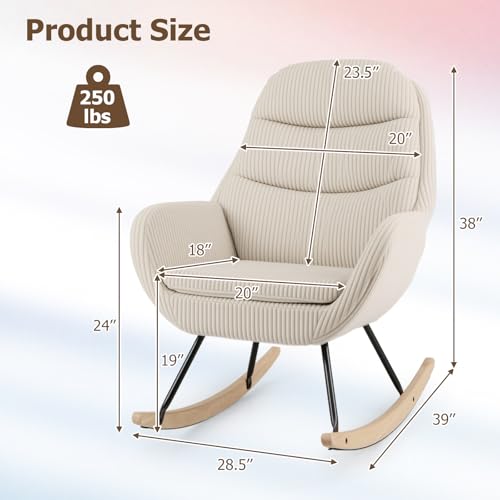 Giantex Rocking Chair Nursery, Upholstered Glider Rocker with Padded Backrest & Seat, Rubber Wood Feet & Sturdy Metal Frame, Modern Accent Chair Comfy Armchair for Living Room, Bedroom & Office (2) Giantex