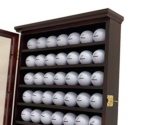 DECOMIL - Solid Wood Golf Ball Display Case Cabinet Wall Rack Holder UV Protection Lockable (Cherry, 49 Golf Ball) DECOMIL